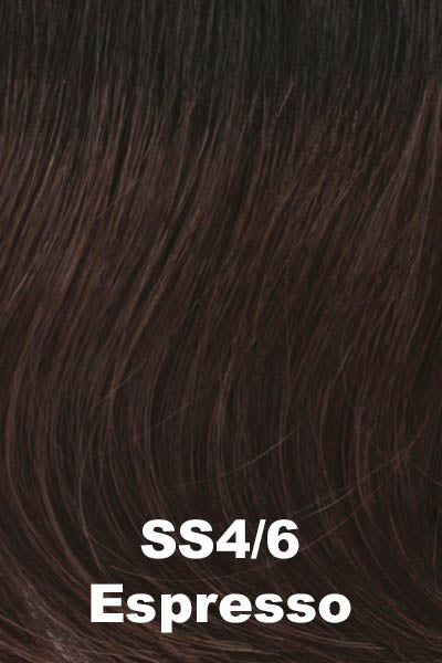 Color Shaded Espresso (SS4/6) for Raquel Welch wig Crushing on Casual Elite.  Dark brown with subtle warm auburn highlights and dark roots.