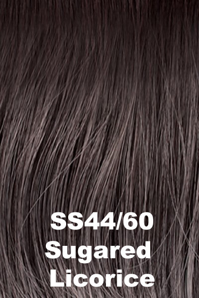 Color Shaded Sugared Licorice (SS44/60) for Raquel Welch wig Crushing on Casual Elite.  Steel grey base with light grey highlights and dark brown roots.