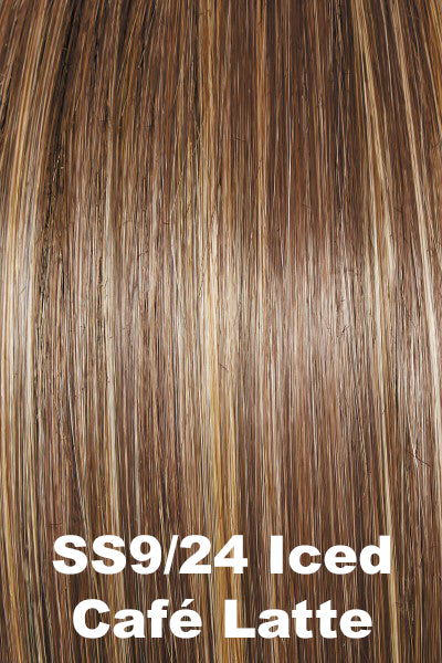 Color Shaded Iced Cafe Latte (SS9/24)  for Raquel Welch wig Voltage Petite.  Shaded medium brown base with an ashy undertone with cool blonde highlights.