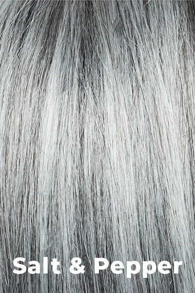 Color Salt & Pepper for Orchid wig Marion (#6541). A 50/50 blend of pale steal white grey and deep dark charcoal grey. This color pops and look so natural with a fashionable twist.