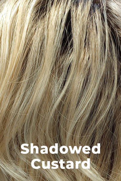 Color Shadowed Custard for Orchid wig Marion (#6541). Medium toffee blonde root with cool ashy blonde highlights and caramel undertone.