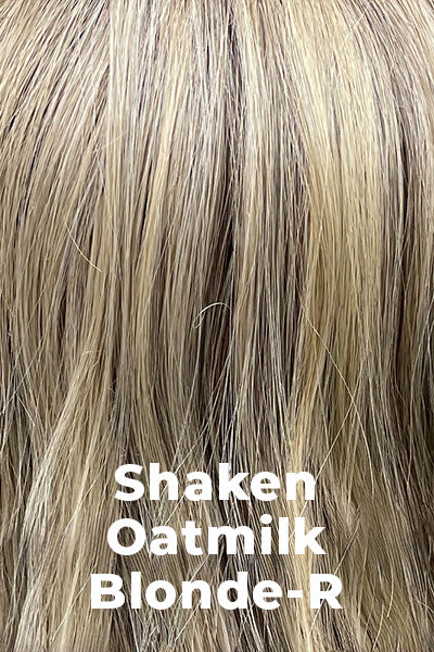Belle Tress Wigs - Taylor (LX-5016) - Shaken Oatmilk Blonde-R. Cool platinum blonde, light brown, and golden blonde blend with a dark brown root.