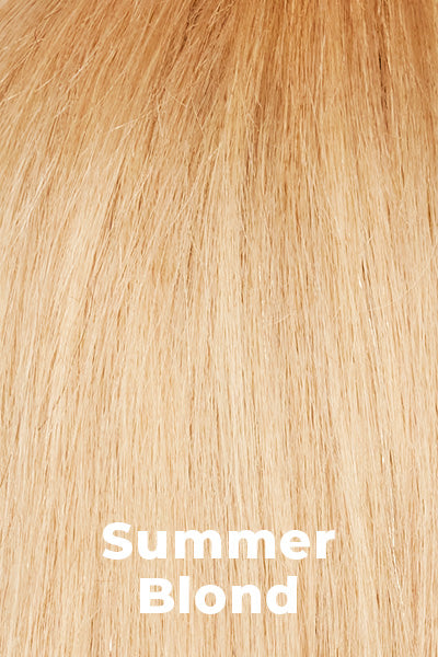 Color Summer Blond for Alexander Couture human hair wig Harriet (#1035).  Lighter blond with strawberry blond roots.