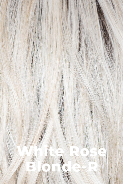 Rene of Paris Wigs - Joss (#2412) - White Rose Blonde-R. White blonde base with subtle warm brown highlights. The medium-brown root creates a vibrant appearance.