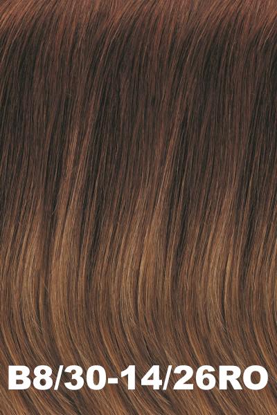 Color B8/30-14/26RO (Light Ombre) for Jon Renau wig Carrie Human Hair (#708). Medium red brown ombre roots that change to a light golden blonde midlength to ends. 