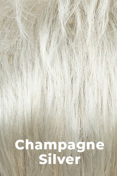Color Champagne Silver for Amore wig Bay (#2585). Combination of platinum blond and natural light grey. Soft, light blond tone at faceline and ends creates a refreshing, dimensional look.