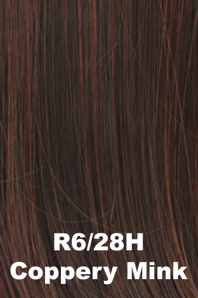 Color Coppery Mink (R6/28H)  for Raquel Welch wig Voltage Petite.  Dark medium brown with bronze copper highlights.