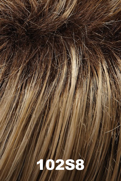 Color 102S8 (Shaded Creme) for Jon Renau wig Petite Sheena (#5150). Medium brown root blending into a cool crème blonde.