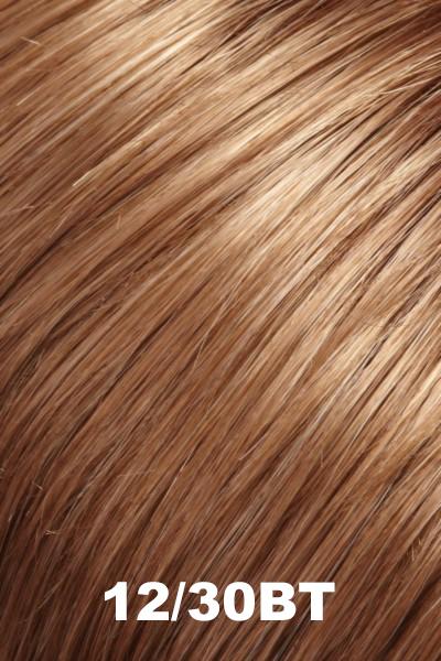 Color 12/30BT (Rootbeer Float) for Jon Renau wig Carrie Petite Human Hair (#751). Dark blonde, medium red and golden blonde natural blend with a lighter tips.
