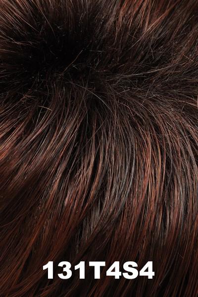Color 131T4S4 (Shaded Berry) for Jon Renau wig Jazz Mono (#5376). Dark brown roots with deep red-brown, burgundy base and medium tips.