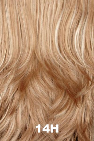 Color Swatch 14H for Henry Margu Hat with Wig Curly Hair with Black Hat (#8249). Dark blonde with light beige blonde highlights.