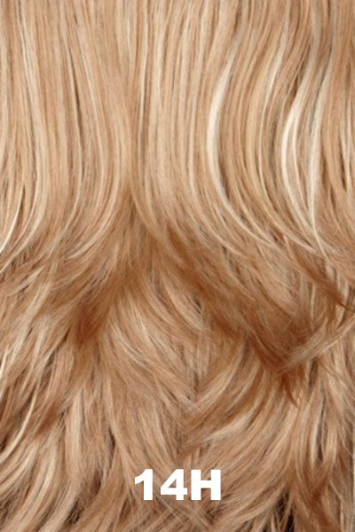 Color Swatch 14H for Henry Margu Hat with Wig Long Hair with Beige Hat (#8229). Dark blonde with light beige blonde highlights.