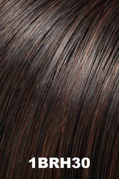 Color 1BRH30 (Dk Chocolate Cherry Ganache) for Jon Renau wig Ignite Large (#5712). Soft black base with deep burgandy red highlights.
