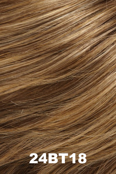 Color 24BT18 (Eclair) for Jon Renau wig Kelly (#5909). Chestnut brown base with golden and honey blonde highlights and golden blonde tips.
