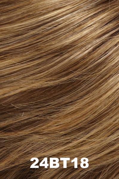 Color 24BT18 (Eclair) for Jon Renau wig Elisha (#5723). Chestnut brown base with golden and honey blonde highlights and golden blonde tips.