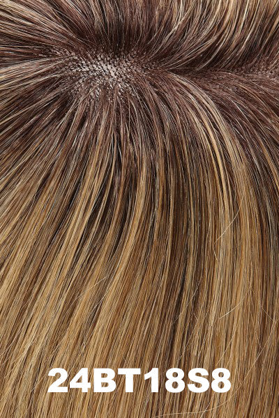 Color 24BT18S8 (Shaded Mocha) for Jon Renau wig Vanessa (#5386). Medium brown roots with wheat, honey and golden blonde blend.