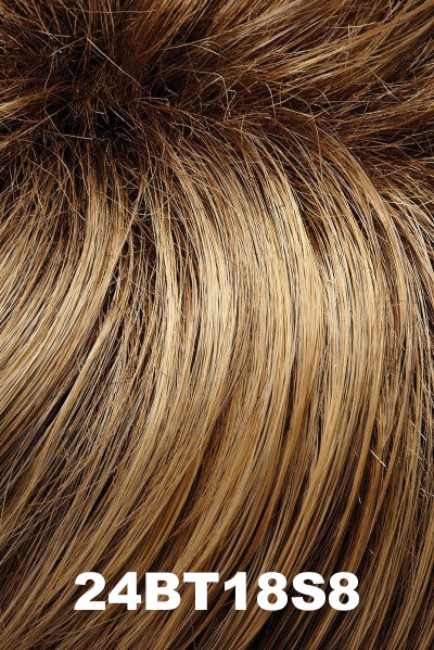 Color 24BT18S8 (Shaded Mocha) for Jon Renau top piece Top Level (#5156). Medium brown roots with wheat, honey and golden blonde blend.