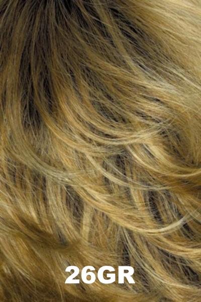 Color Swatch 26GR for Henry Margu Wig Tiffany (#2473). Warm blonde with light blonde highlights and a dark root.