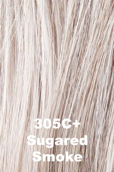 Color Sugared Smoke (305C) for Gabor wig Commitment.  Light walnut grey base with pure white face framing highlights.