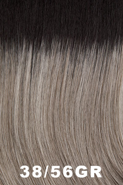 Color Swatch 38/56GR for Henry Margu Wig Carmen (#2496). Lightest grey base with light gray, light brown highlights, and dark roots.
