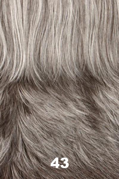 Color Swatch 43 for Henry Margu Wig Farrah (#4756). Grey and dark brown mix gradually darkening to a deep medium brown and gray blend near the nape.