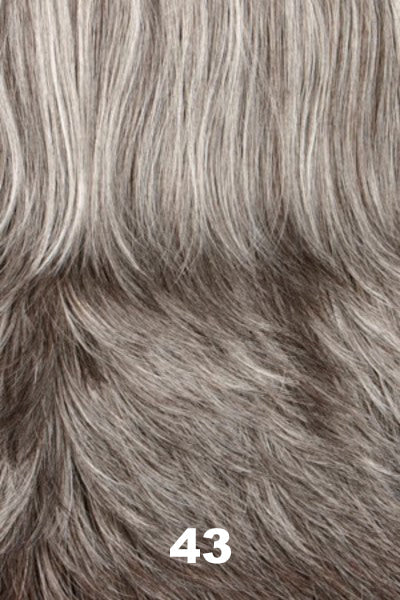 Color Swatch 43 for Henry Margu Wig Stella (#4800). Grey and dark brown mix gradually darkening to a deep medium brown and gray blend near the nape.