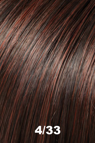 Color 4/33 (Chocolate Raspberry Truffle) for Jon Renau wig Simplicity Mono (#5131). Dark brown base with burgundy brown highlights.