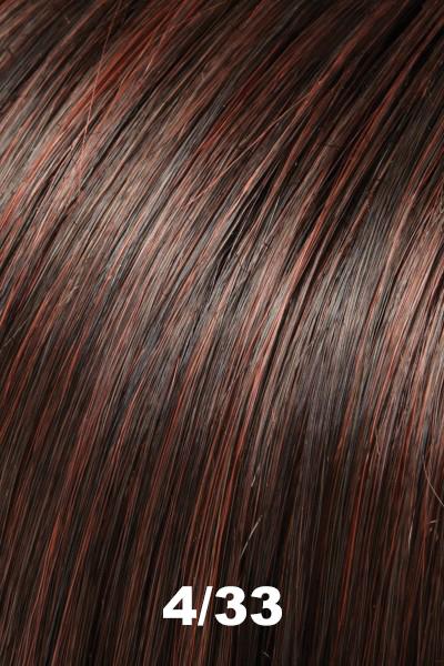 Color 4/33 (Chocolate Raspberry Truffle) for EasiHair EasiPieces 12'' L x 6" W (#784). Dark brown base with burgundy brown highlights.