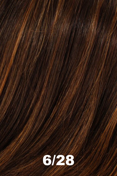 Color 6/28 for Tony of Beverly wig Isla.  Dark chestnut brown with medium caramel highlights.