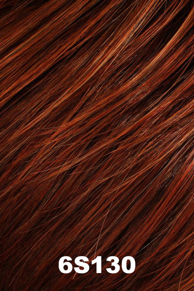 Color 6S130 for Tony of Beverly wig Fiona.  Gradual blend of light copper red towards the front and medium brown in the back.