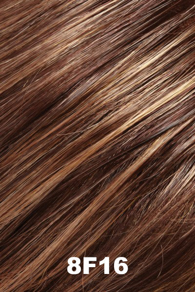 Color 8F16 (Rocky Road) for Jon Renau wig Simplicity Mono (#5131). Medium chesnut brown base with honey and golden blonde highlights.