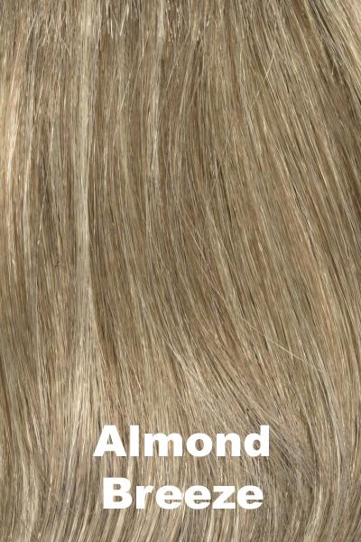 Color Swatch Almond Breeze for Envy wig Rylee.  Dark warm honey blonde with subtle creamy blonde and pale blonde highlights.