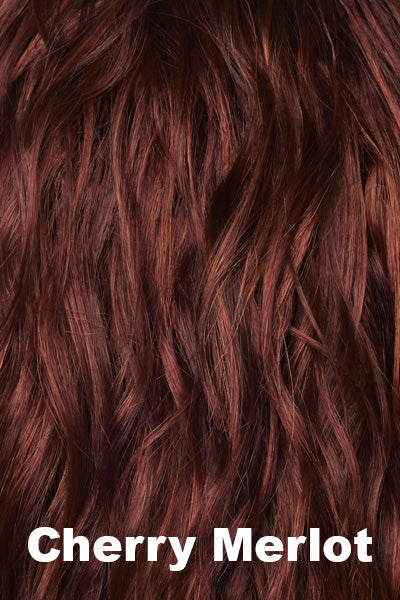 Color Cherry Merlot for Orchid wig Ella (#6537). Cherry medium red base with finely woven cherry red highlights.