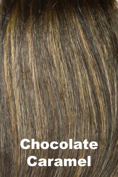 Color Swatch Chocolate Caramel for Envy wig Kaitlyn.  Rich chocolate brown with warm golden chestnut brown highlights.