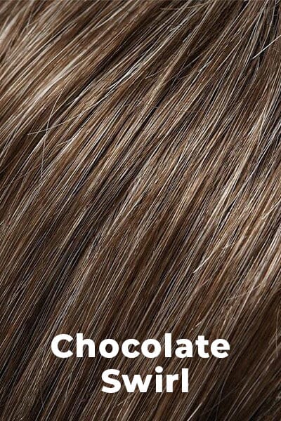 Color Chocolate Swirl for Noriko wig Shilo #1654. Rich medium brown base with a warm toned honey blonde and medium wheat blonde highlights.