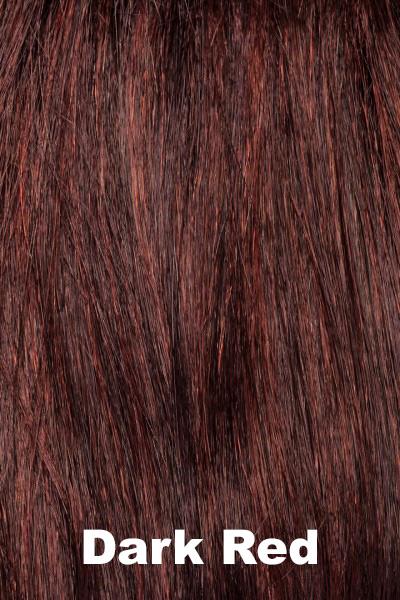 Color Swatch Dark Red  for Envy wig Erica Human Hair Blend.  Dark auburn red base with a blend of deep copper, mahogany and bright burgundy woven throughout.