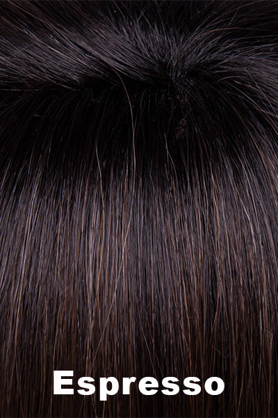 Color Swatch Espresso for Envy wig Kelsey.  Deep multi toned medium brown with cool undertones and dark brown rooting.