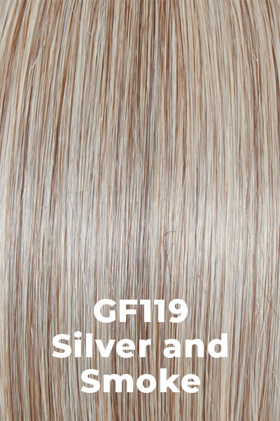 Color Silver and Smoke (GF119) for Gabor wig Own The Room.  Light Caramel Brown with 80% Gray in front, gradually blended into 50% Gray for a darker nape area.