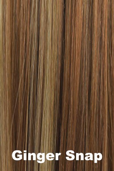 Color Ginger Snap for Orchid wig Petite Portia (#5022). Rich copper brown base with golden undertones and amber blonde, cool copper, ginger and pine woven throughout.