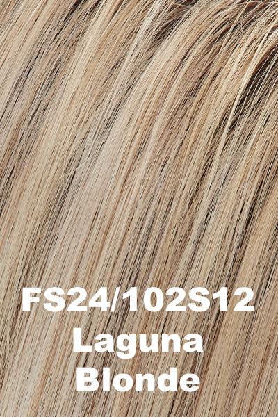 Color FS24/102S12 (Laguna Blonde) for Jon Renau wig Vanessa (#5386). Pale creamy blonde base with subtle honey blonde woven throughout and a light golden brown root.