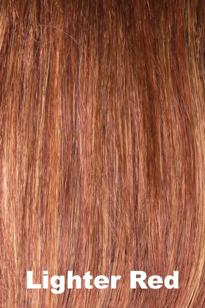 Color Swatch Lighter Red  for Envy wig Krista Human Hair Blend.  Auburn red base with bright copper and golden strawberry blonde highlights.