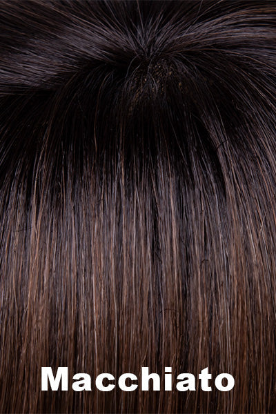 Color Swatch Macchiato for Envy wig Maya.  Chestnut brown and a rich warm brown blend and a dark brown root.
