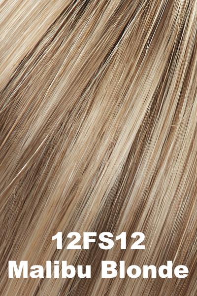 Color 12FS12 (Malibu Blonde) for Jon Renau wig Hat Magic 16" (#386). Natural sunkissed blonde that has a honey blond base, lighter cream and wheat blonde highlights, and a medium brown root.