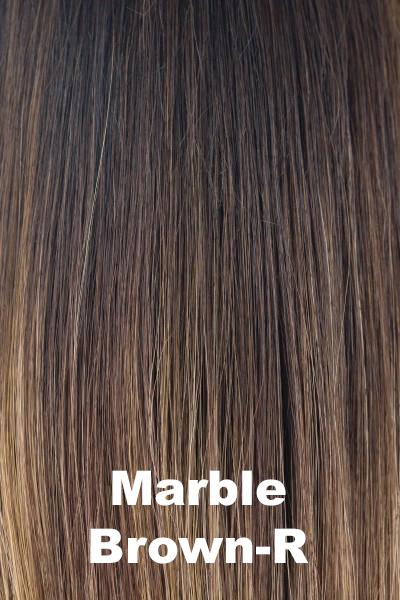 Color Marble Brown-R for Orchid wig Scorpio (#5020). Warm dark brown and medium golden blonde mix with warm dark brown long roots.