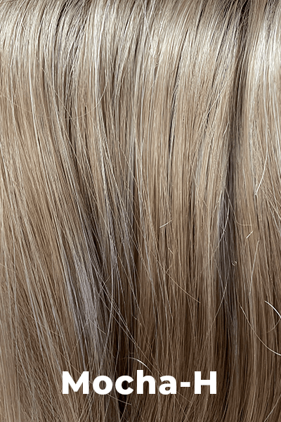 Color Mocha-H for Noriko wig Claire #1647. Warm medium biscuit and beige brown gradually blending into cream and golden blonde highlights with a velvet toffee undertone.