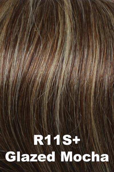 Color Glazed Mocha (R11S) for Raquel Welch wig Applause Human Hair.  Medium brown with heavier warm blonde highlights.