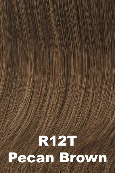 Color Pecan Brown (R12T)  for Raquel Welch wig Knockout Human Hair.  Light brown base with cool toned brown tips.
