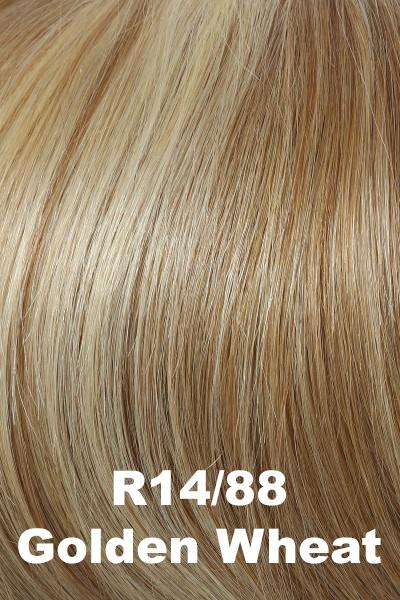 Color Golden Wheat (R14/88H)   for Raquel Welch Bang Human Hair (#RWBANG).  Dark blonde base with golden platinum blonde highlights.