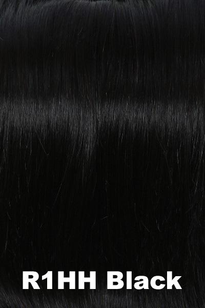Color Black (R1HH) for Raquel Welch wig Bravo Human Hair.  Dark raven black base.