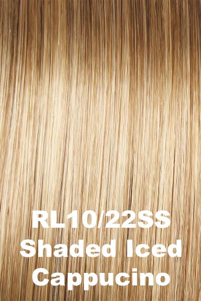 Color Shaded Iced Cappucino (RL10/22SS) for Raquel Welch wig Spotlight Large.  Medium brown roots blending into a light brown base and cool blonde highlights.